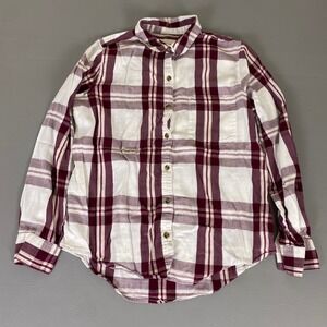 So Favorite Shirt Flannel Women's Large Purple Plaid Long Sleeve Button Up *Flaw